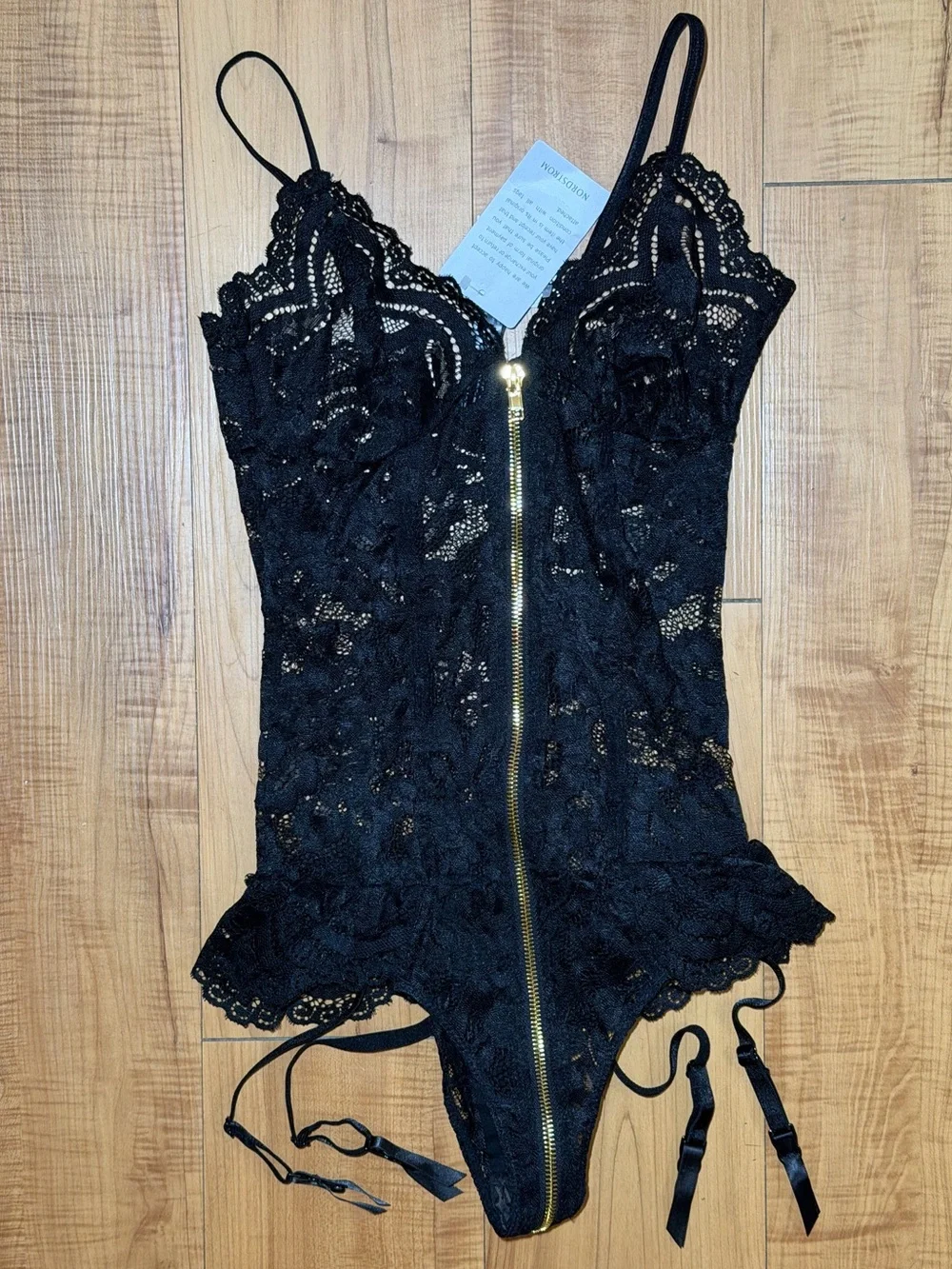 Ann Summers Black Lace Zip Sexy Teddy Bodysuit Women Intimates Garter Straps
